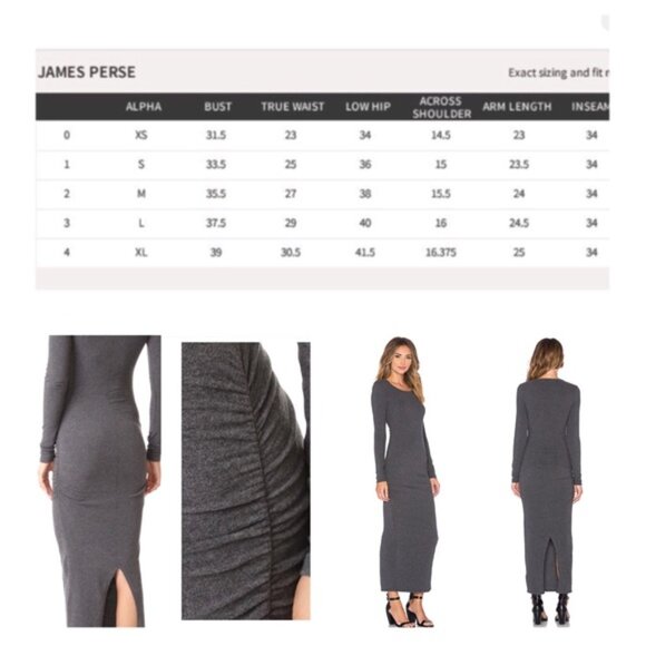 James Perse Charcoal Gray Skinny Split Long Sleeve Dress Size (3=L) - Picture 3 of 14